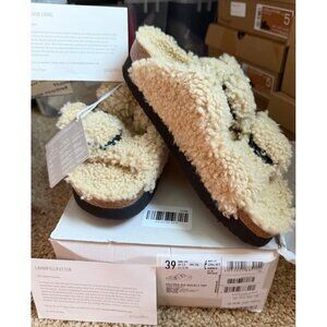 Papillio By Birkenstock Arizona Shearling Sandals Teddy Eggshell Size 39 8 New
